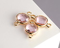 Rose Pink Crystal Round Link in Gold Finish Bezel 14.5x8.5mm