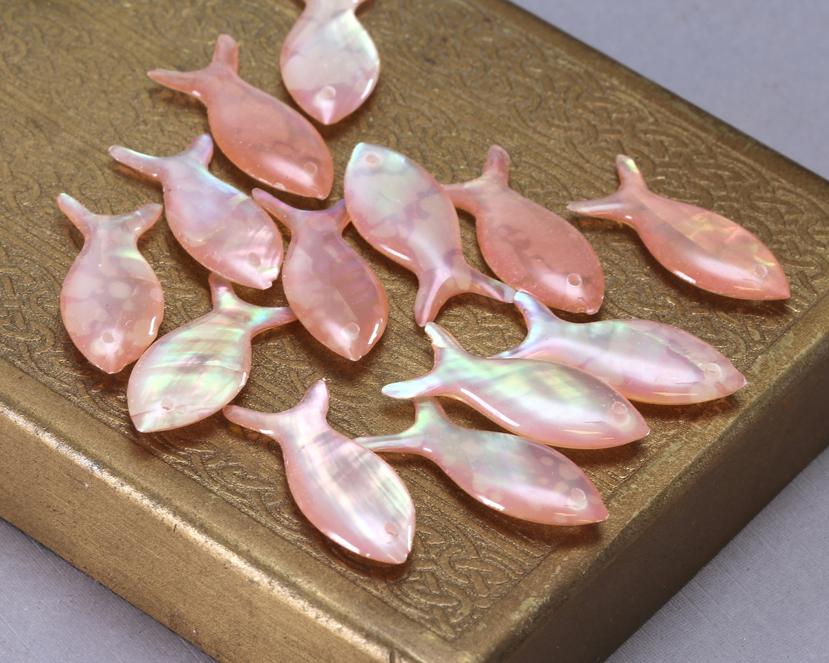Cherry Blossom Pink Resin & Shell Fish Focal 24x10mm