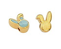 24K Gold (plated) Aqua Blue Enamel Cute Bunny Head Bead 9x12mm