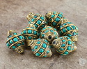 Nepalese Brass w/ Turquoise Dots 20-22x15-16mm