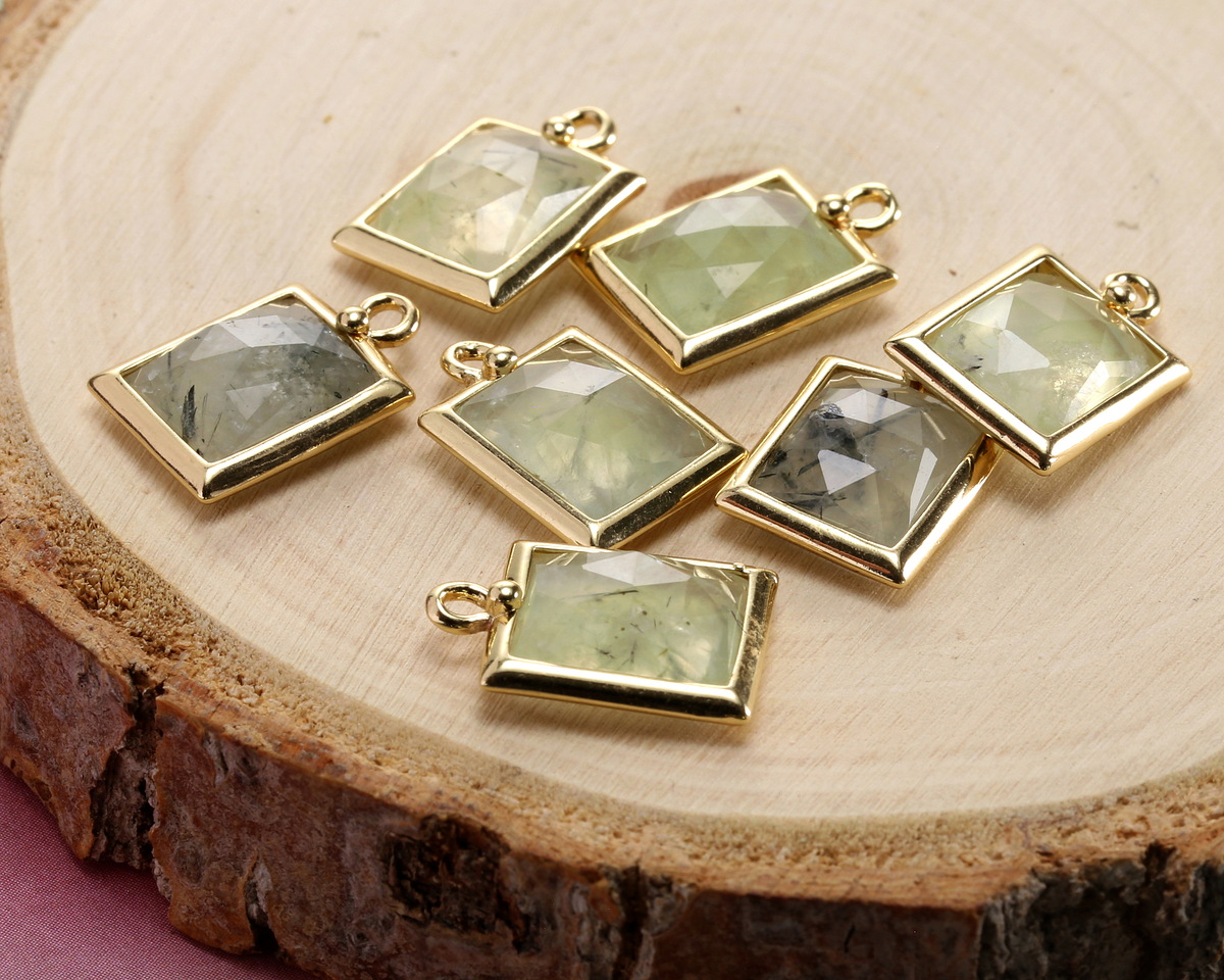 Prehnite w/ Gold Finish Faceted Rectangle Focal 10x15mm