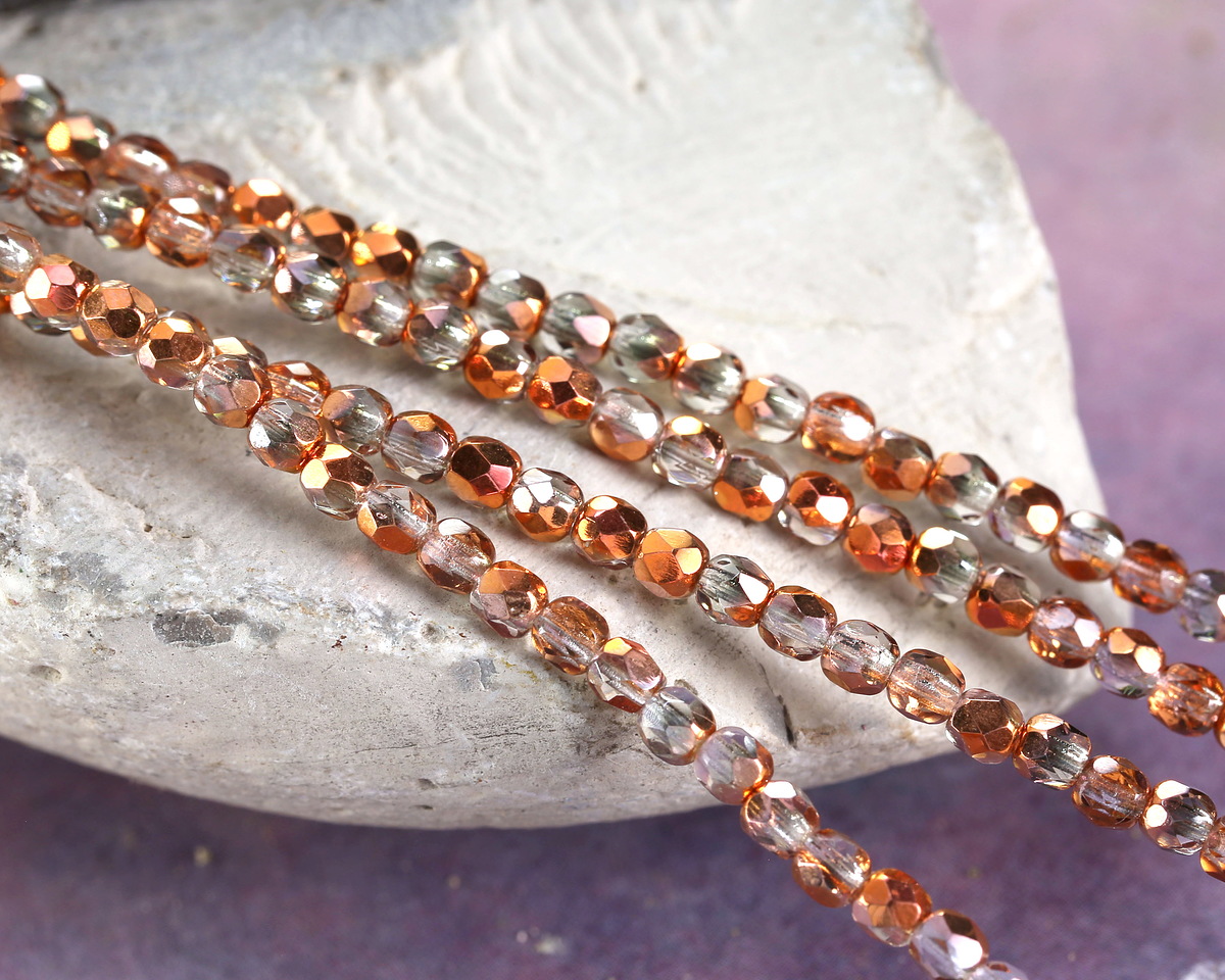 Czech Glass Crystal w/ Copper AB Fire Polished Round 3mm