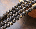 Czech Glass Textured Jet w/ Gold Flecks Round Druk 8mm