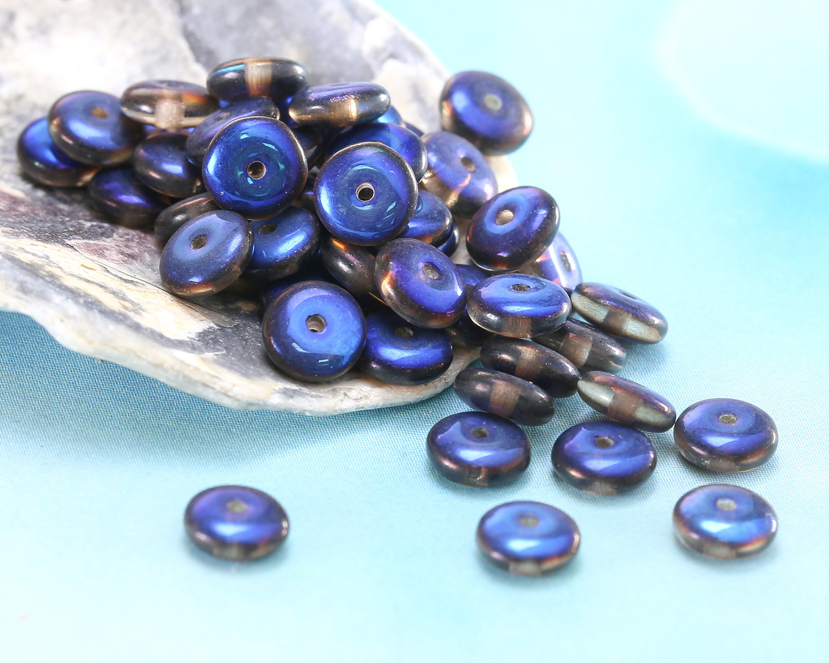 Czech Glass Crystal w/ Metallic Blue Finish Spacer 2x6mm