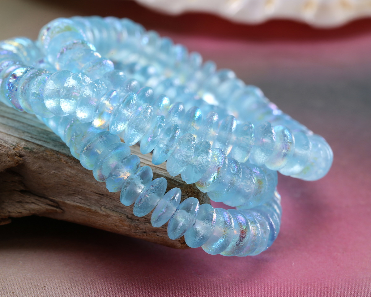 Czech Glass Textured Aquamarine AB Spacer 2x6mm