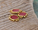 24K Gold (plated) Magenta Pearl Enamel Square Sun Focal Link 19x10mm