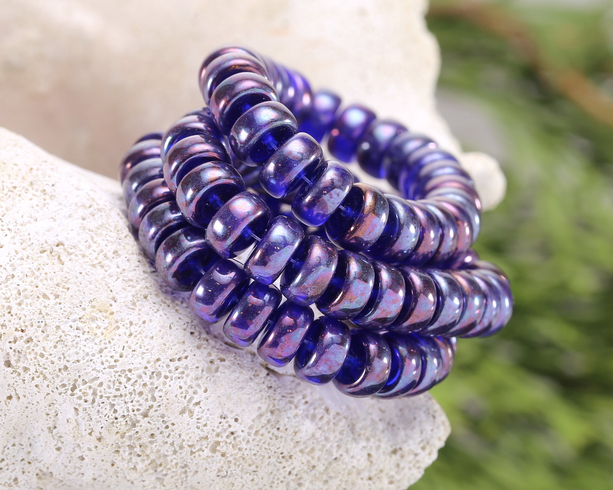 Czech Glass Sapphire w/ Iris Luster Heishi 4x8mm