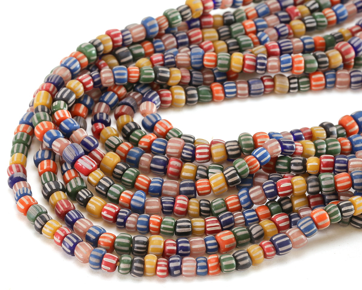 Java Glass Multi Color Mix w/ Stripes Gooseberry Beads 3-4x3-6mm