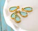 24K Gold (Plated) Transparent Sea Green Resin Drop Focal 8x15mm