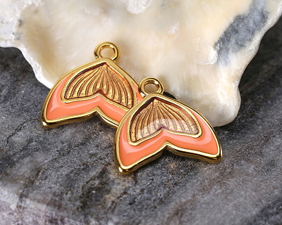 24K Gold (plated) Pink Enamel Mermaid Tail Focal 16mm