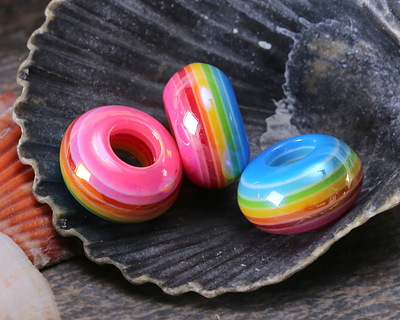 Candy Rainbow Banded Resin Large-Hole Rondelle 8x14mm