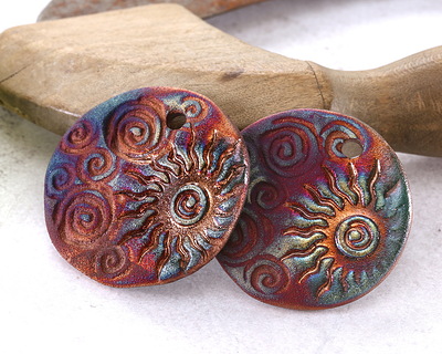 Xaz Raku Eclipse Sun and Swirling Crescent Moon Medallion Focal 44-46mm