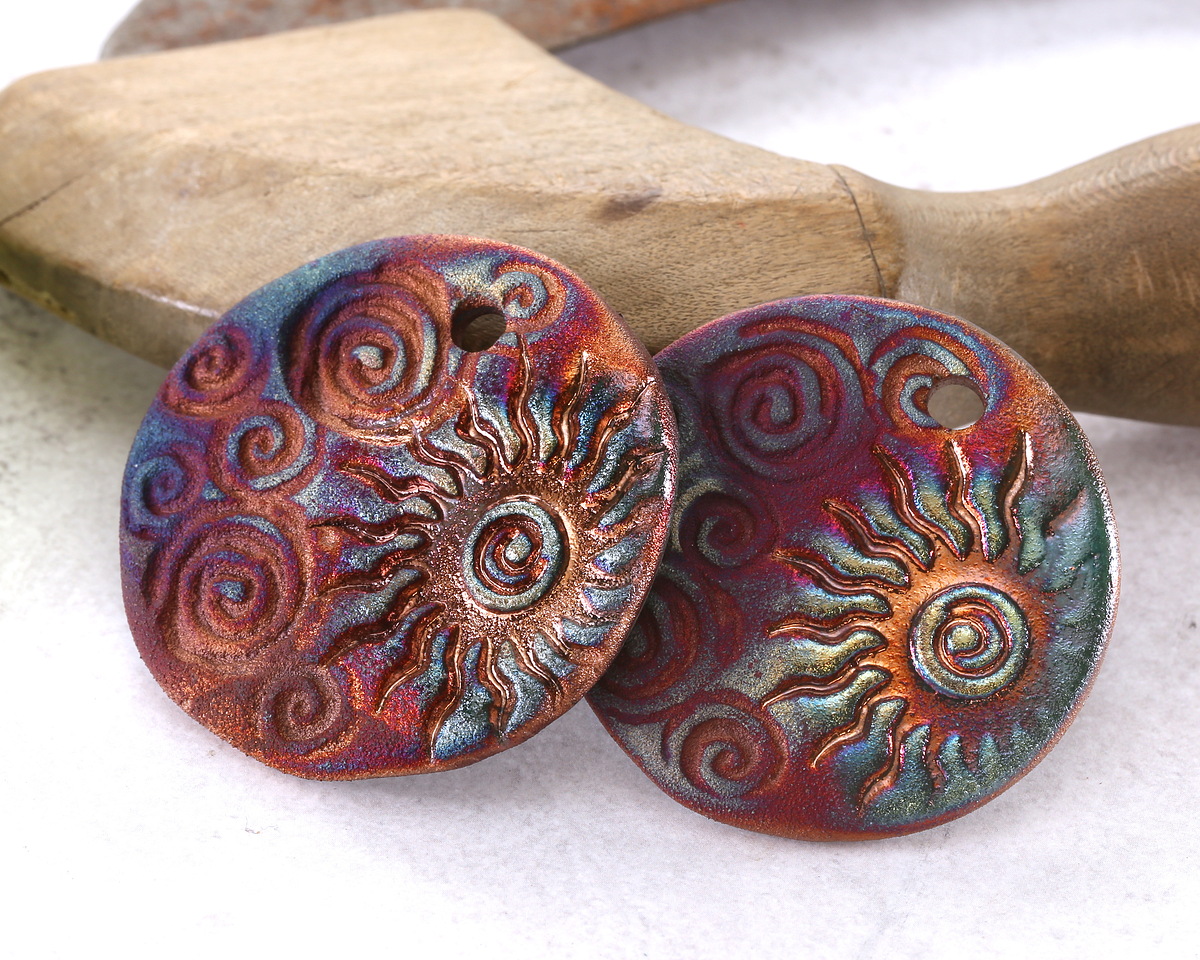 Xaz Raku Eclipse Sun and Swirling Crescent Moon Medallion Focal 44-46mm