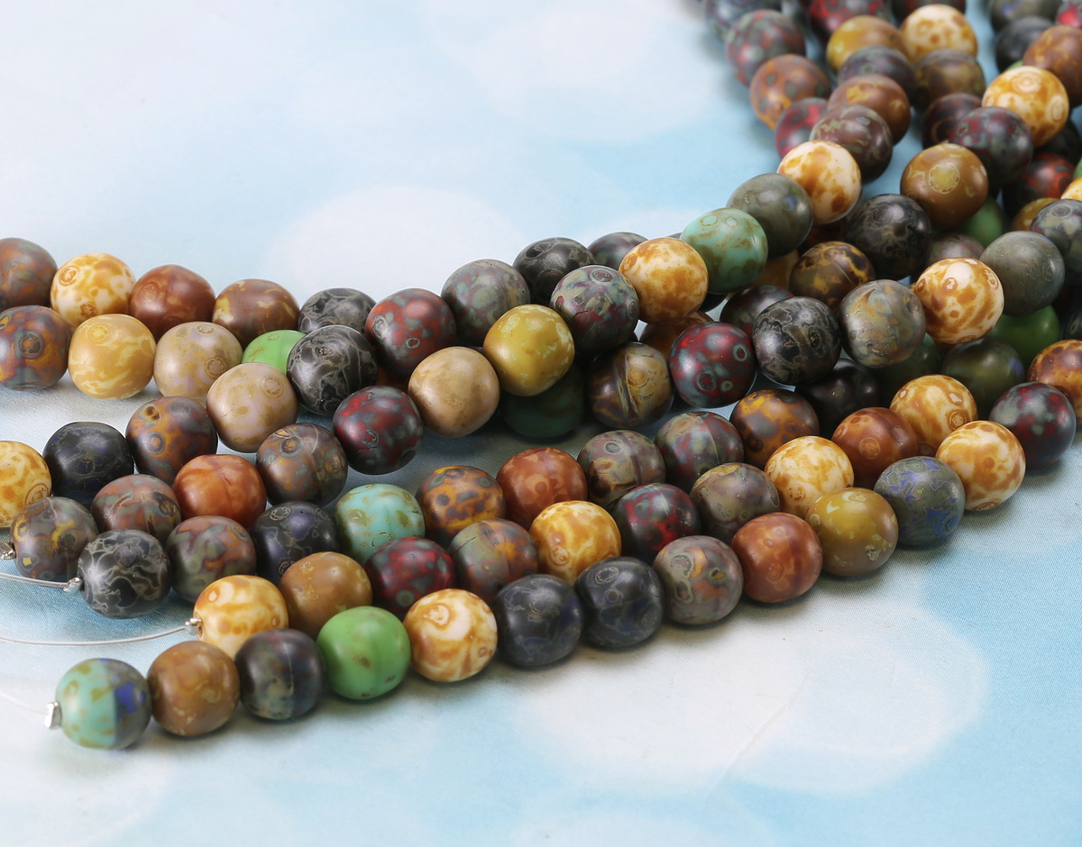 Czech Glass Matte Multi Color Picasso Druk Mix 8mm