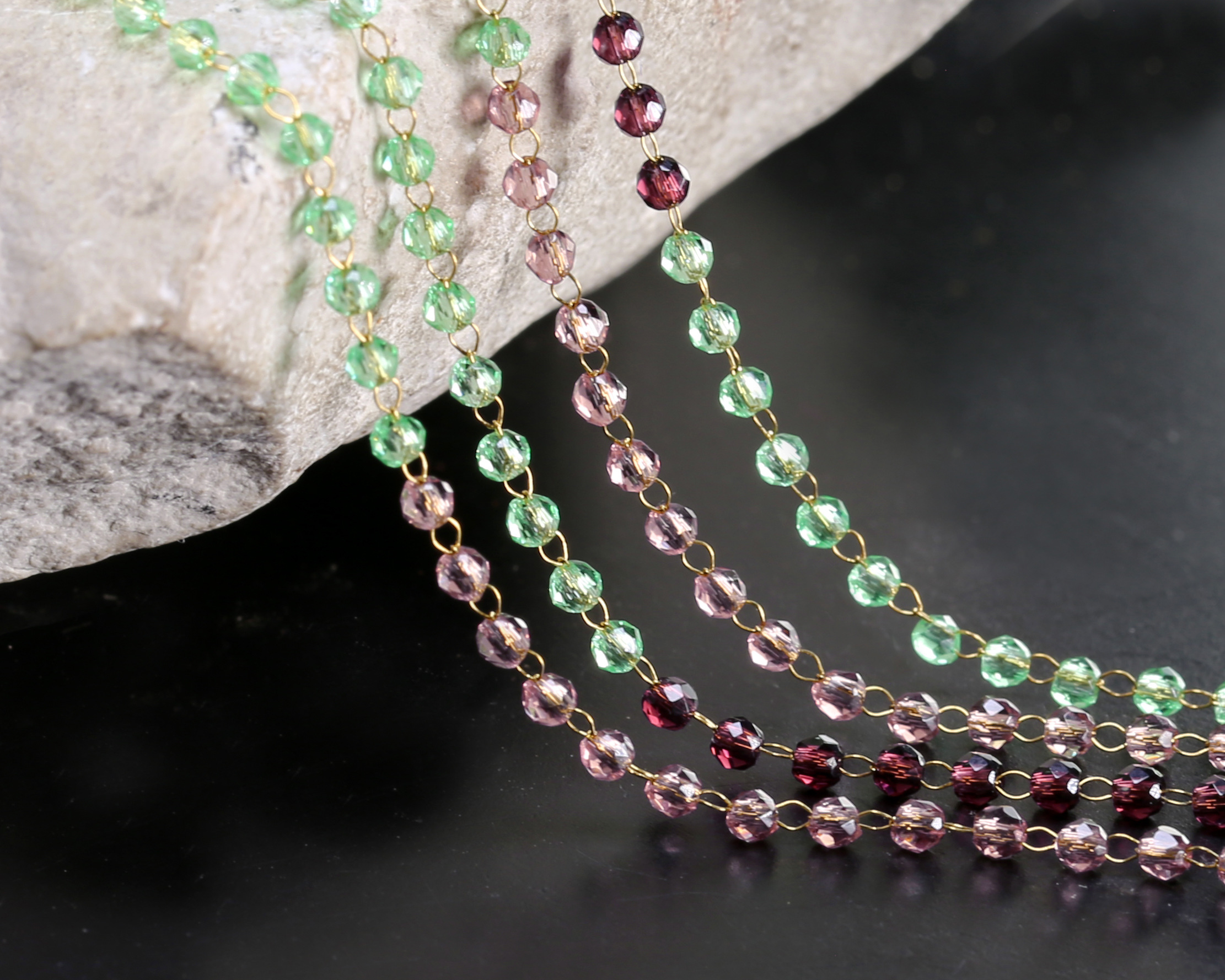 Gatsby Mix Ombré Crystal 2mm Gold (plated) Stainless Steel Bead Chain, 3' Package