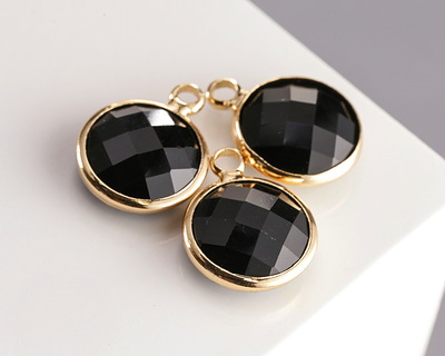 Jet Crystal Round Drop in Gold Finish Bezel 12.8x16.5mm