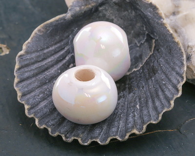 Mykonos Ceramic Iridescent White Rondelle 13x15-16mm