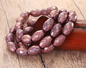 Czech Glass Etched Metallic Pink Faceted Rice 12x8mm