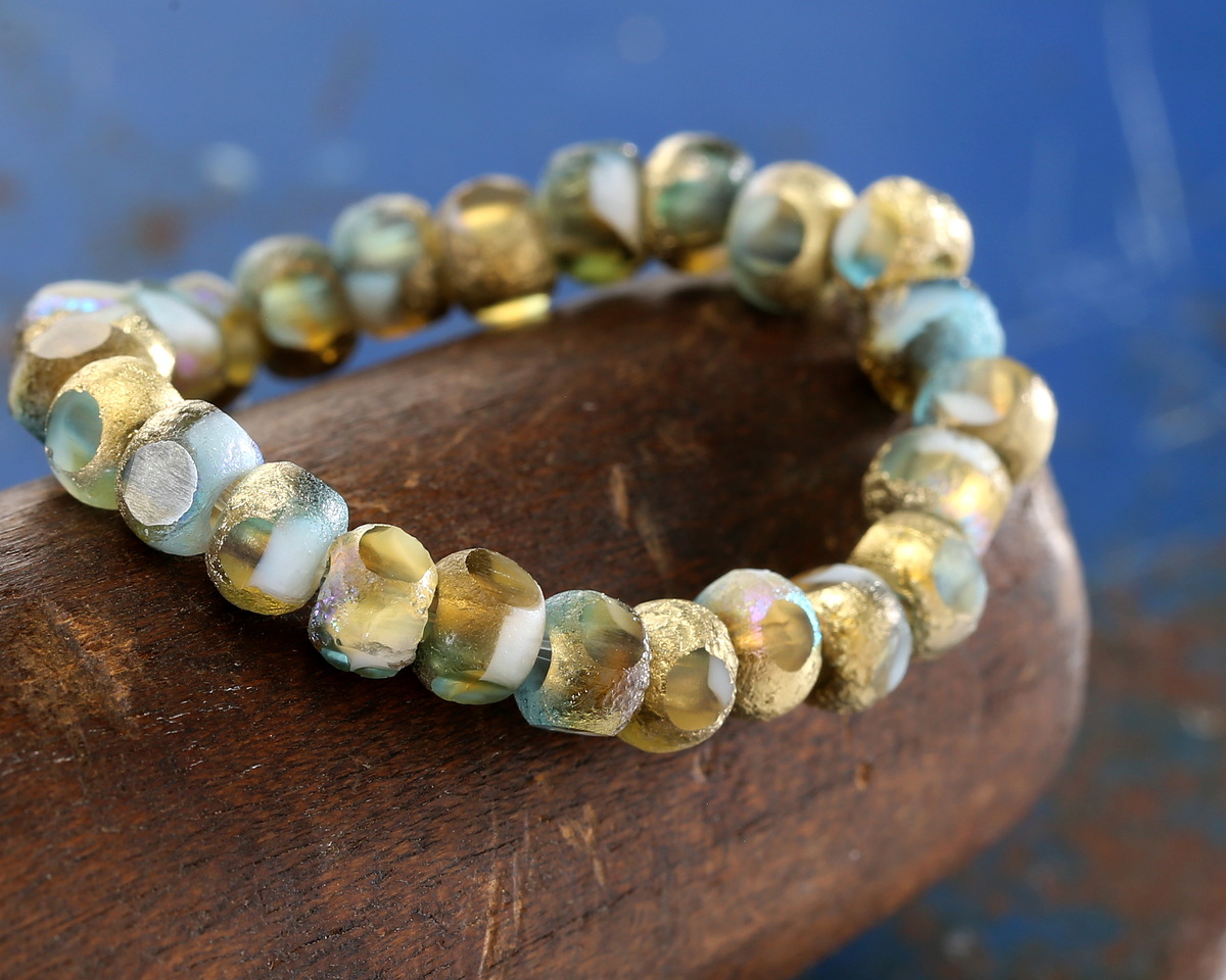 Czech Glass Sunny Coast w/ Textured Gold AB Trica Beads 4x5mm