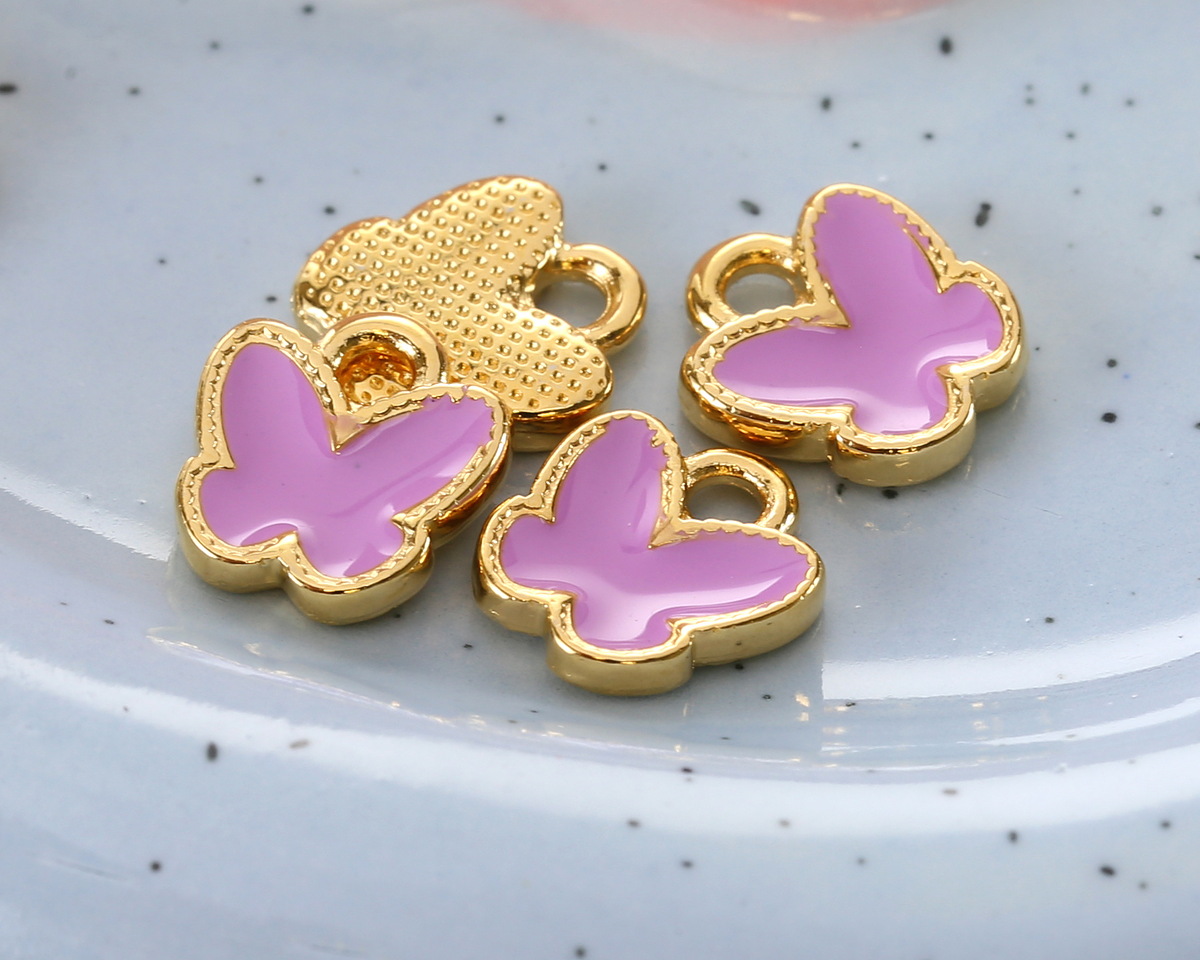 24K Gold (plated) Lilac Enamel Butterfly Focal 9x9.5mm
