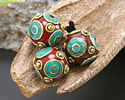 Nepalese Brass Rings w/ Resin Coral & Turquoise Round Bead 15-16mm