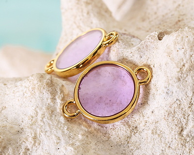 24K Gold (Plated) Transparent Lilac Resin Round Focal Link 12x17mm