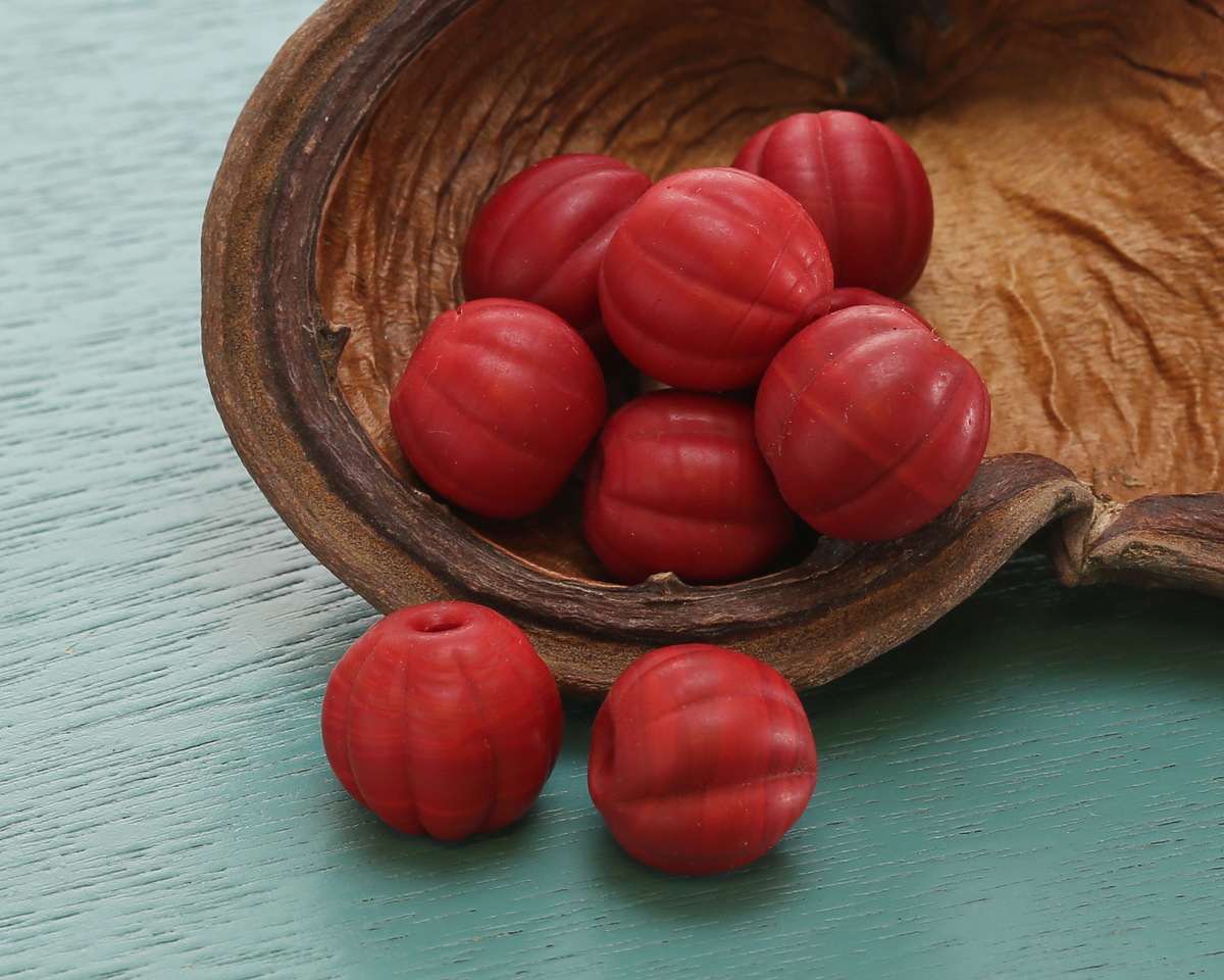 African Glass (Tanzania) Red Melon 14x15mm