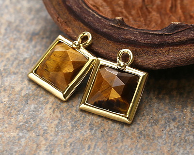 Tiger Eye w/ Gold Finish Faceted Square Focal 10x13mm