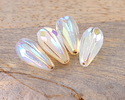 Czech Glass White w/ Rainbow AB & Metallic Beige Wash Faceted Melon Teardrop 23x11mm
