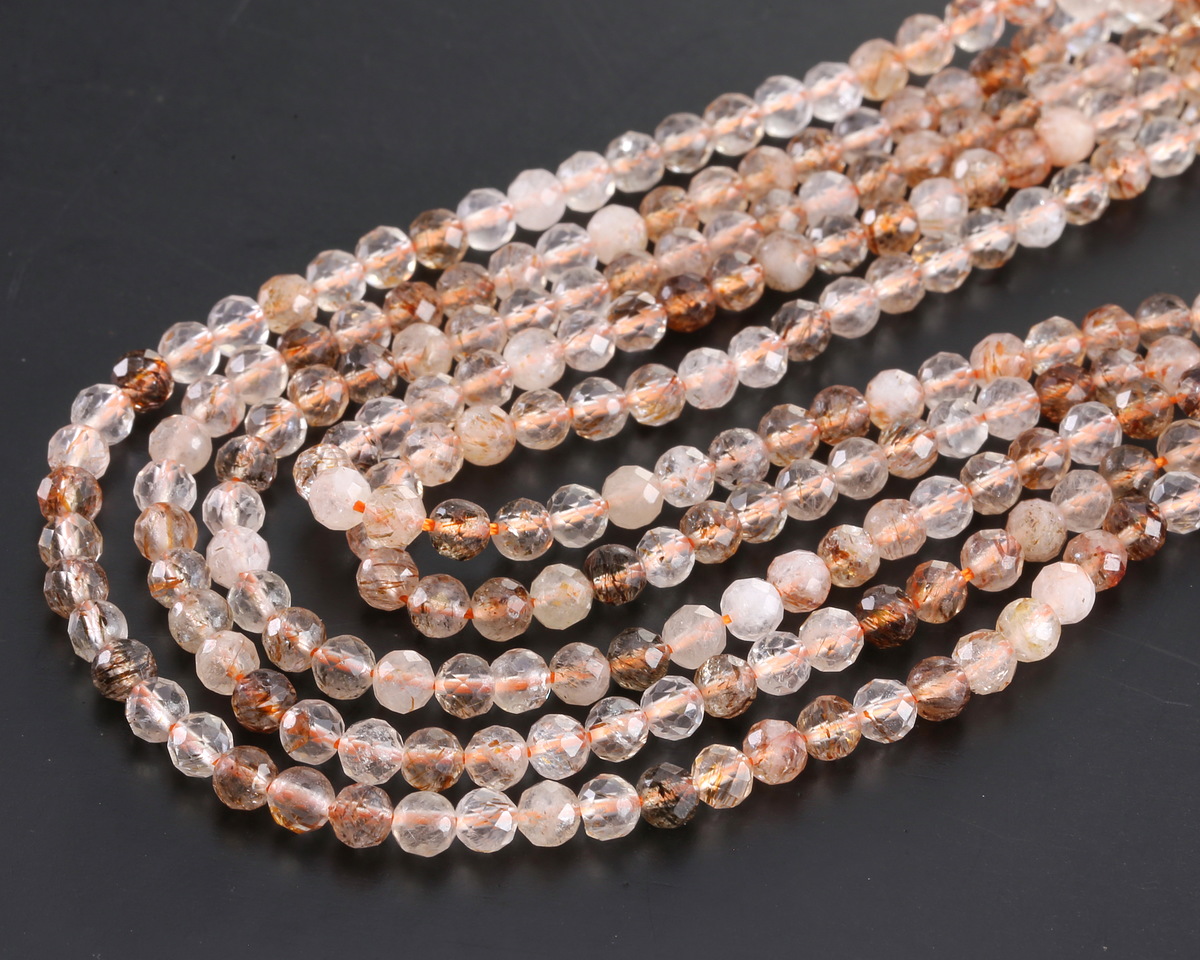Copper Rutilated Quartz Faceted Round 4mm
