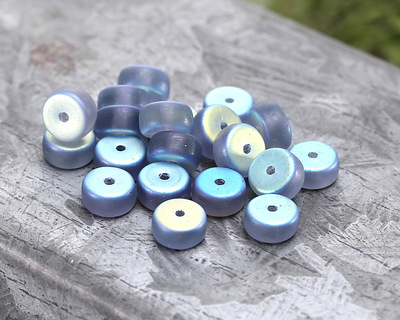 Czech Glass Matte Slate Blue AB Heishi 3x6mm