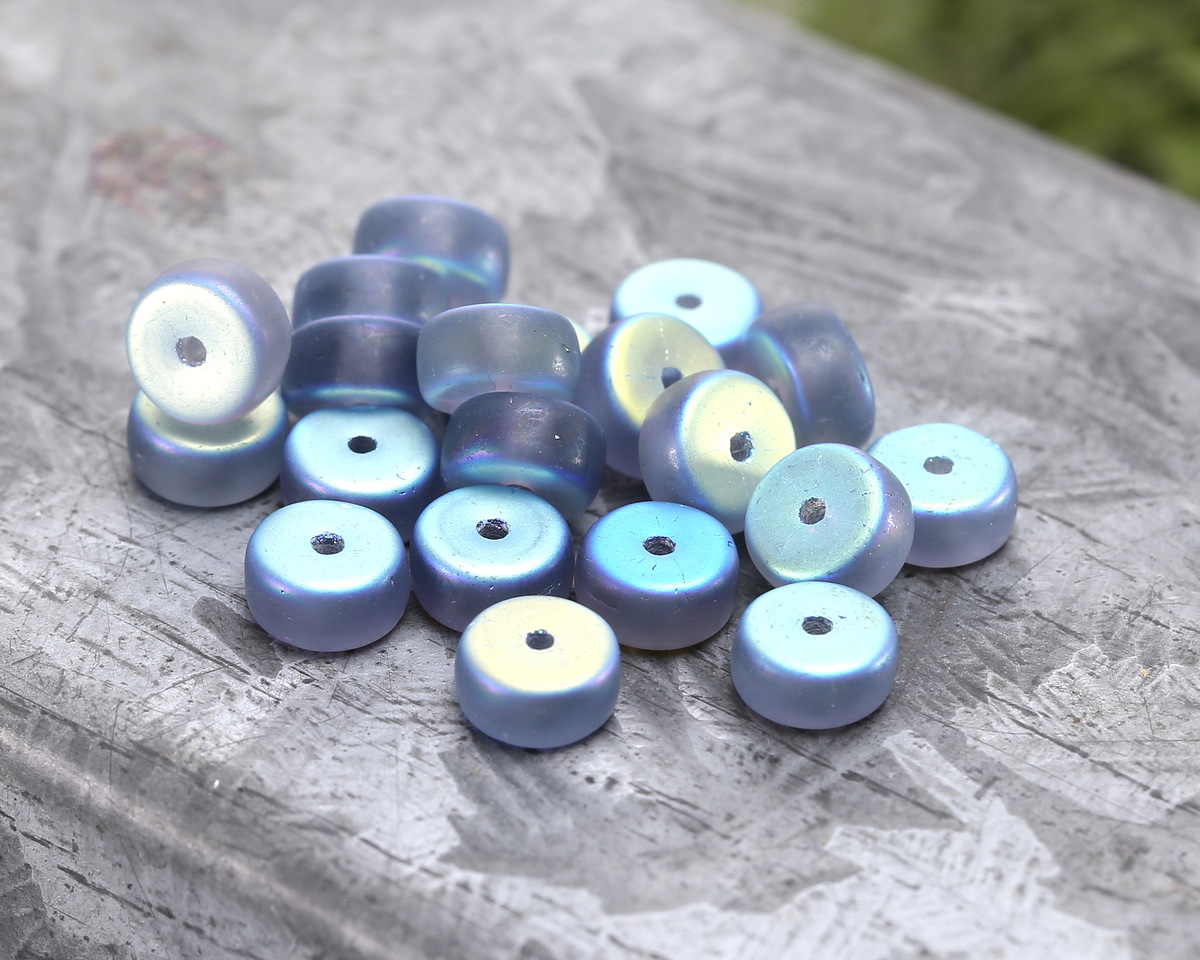 Czech Glass Matte Slate Blue AB Heishi 3x6mm