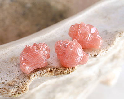 Czech Glass Pink Opal w/ Pearl Luster Murex Shell 15x12mm