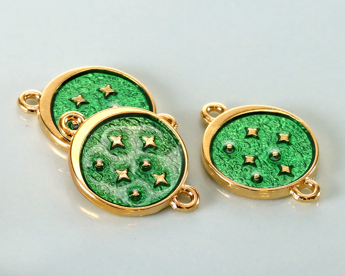 24K Gold (plated) Transparent Emerald Enamel Starry Night Focal Link 15x20mm