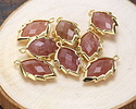 Strawberry Quartz Faceted Puff Leaf Focal w/ Gold Finish 14x22mm