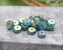 Czech Glass Textured Island Blue w/ Rainbow AB & Gold Finishes Heishi 4x8mm