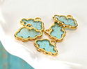 24K Gold (Plated) Transparent Sea Green Glitter Resin Cloud Focal 16x12mm