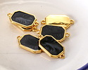 24K Gold (Plated) Jet Pearl Enamel Octagon Focal Link 22x12mm