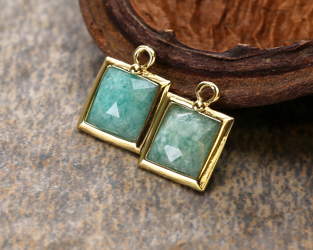 Brazil Amazonite w/ Gold Finish Faceted Square Focal 10x13mm