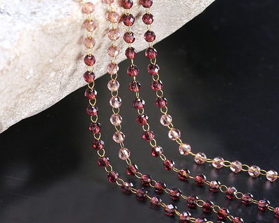 Dusk Mix Ombré Crystal 2mm Gold (plated) Stainless Steel Bead Chain, 16' Spool