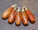 Red Aventurine Faceted Puff Teardrop Focal w/ Gold Finish 9x28mm