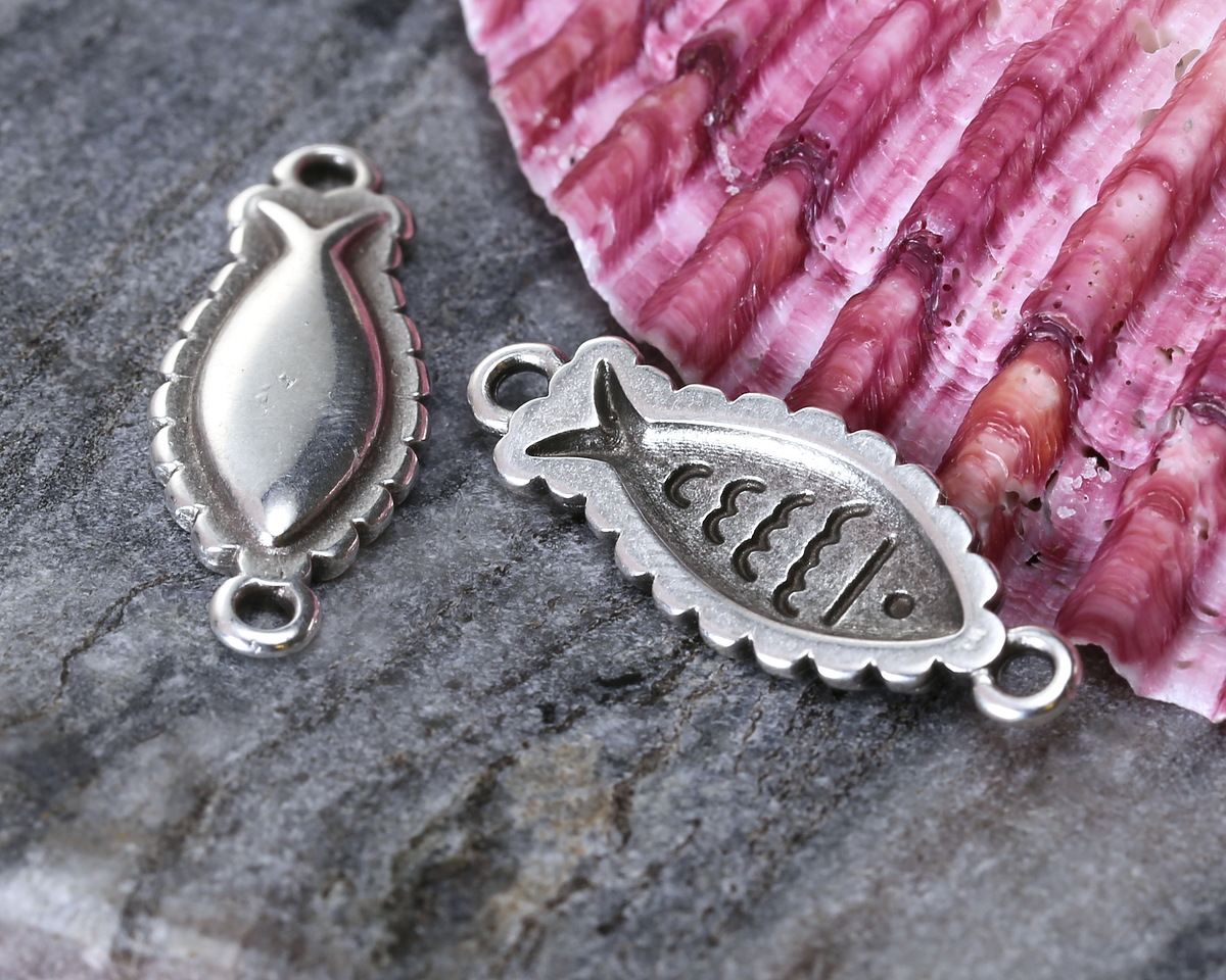 Antique Silver (plated) Fish Impression Focal Link 27x10mm