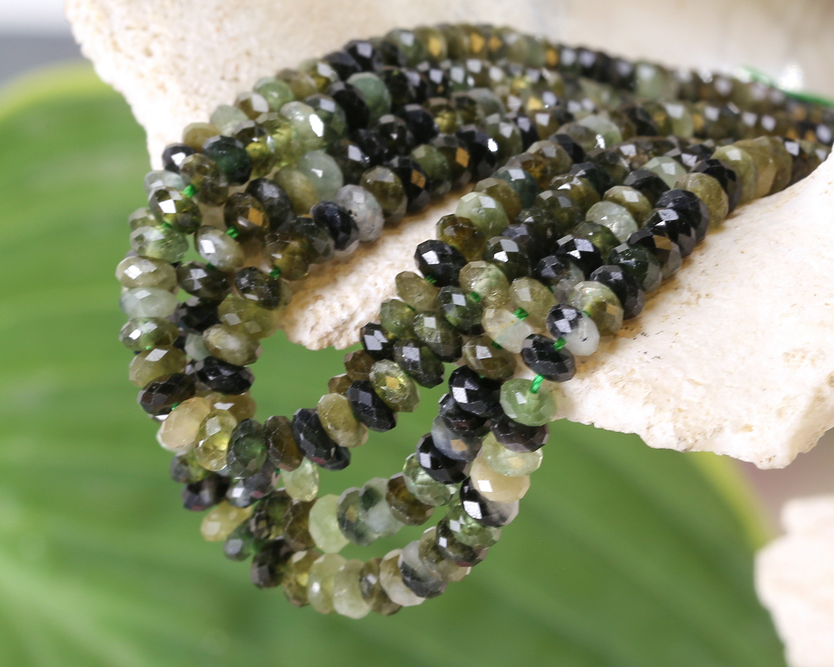 Green Tourmaline Microfaceted Rondelle 2x4mm