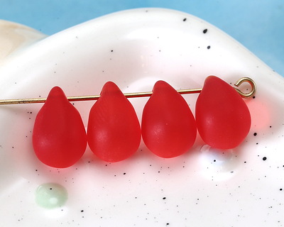Cherry Red Beach-Style Glass Teardrop Focal 14x10mm