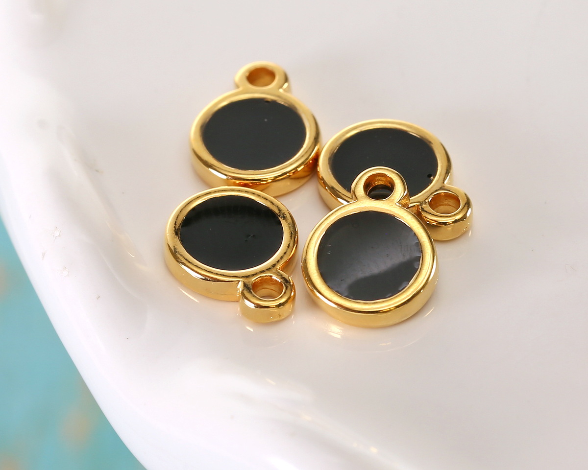 24K Gold (Plated) Transparent Jet Resin Round Focal 8x11mm