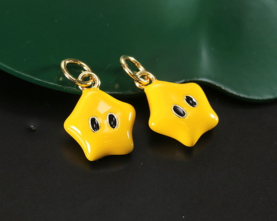 18k Gold (plated) Yellow Enamel Happy Star Focal 9.5x12mm