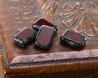 Czech Glass Merlot Picasso Rectangle 12x8mm