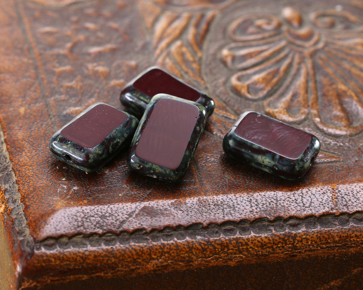 Czech Glass Merlot Picasso Rectangle 12x8mm