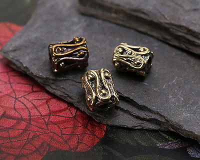 Mykonos Antique Brass (plated) Squiggle & Balls Barrel 7x6mm