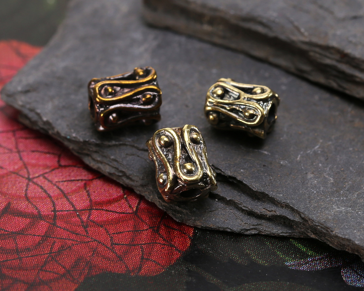 Mykonos Antique Brass (plated) Squiggle & Balls Barrel 7x6mm